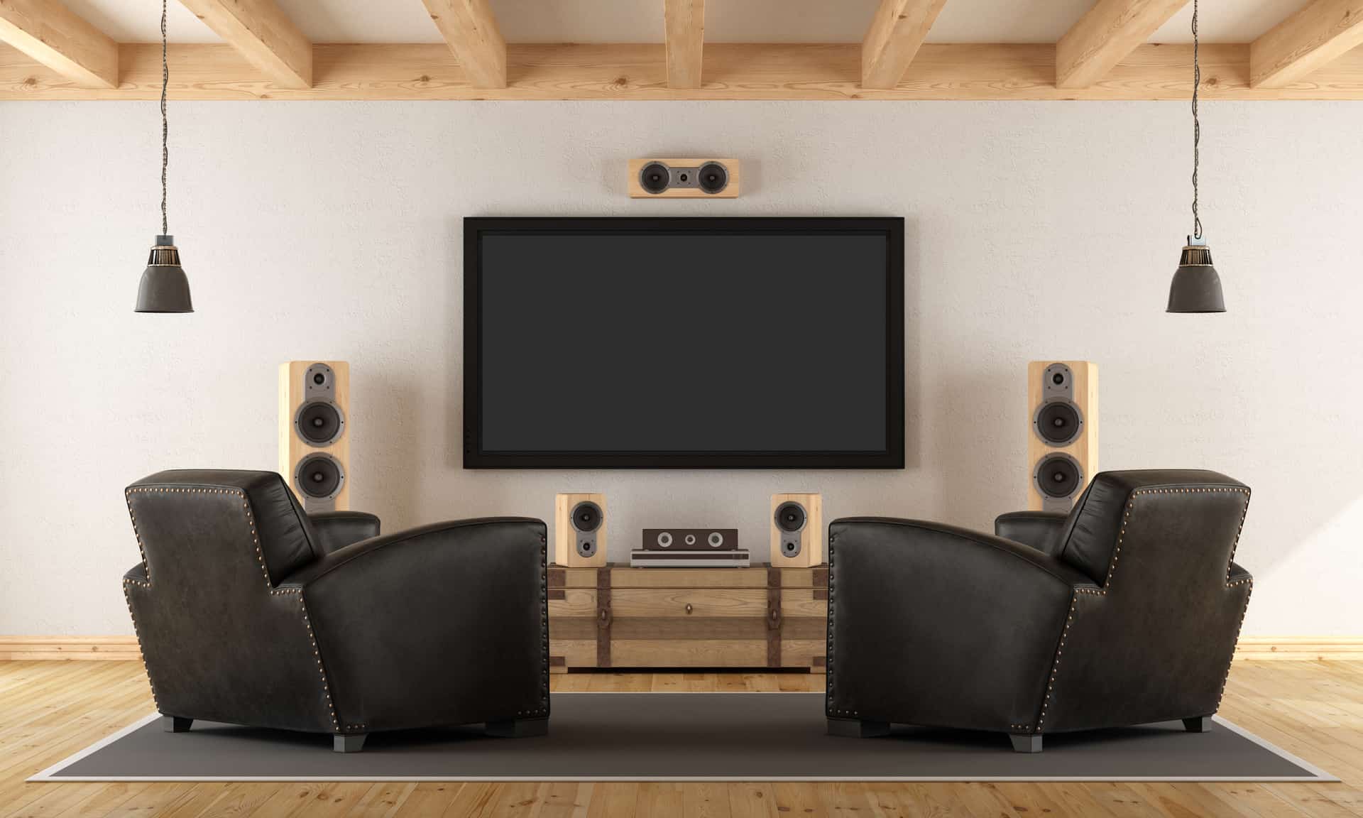 Vintage room with contemporary home cinema system - 3d rendering